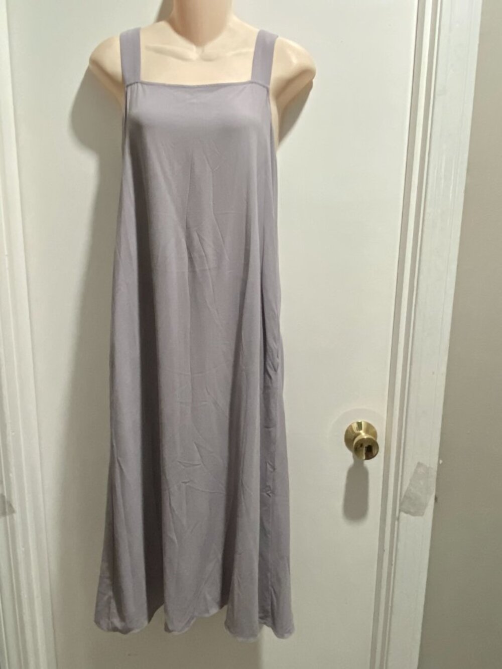 Eileen Fisher Silk Washable Square Neck Cruise Coastal Minimalist Midi Dress PM